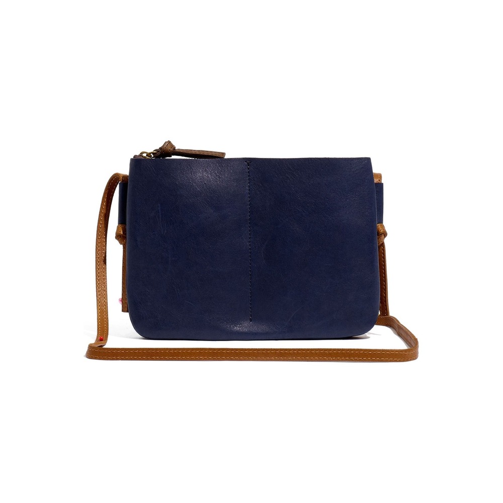 Madewell The Knotted Crossbody Bag: Colorblock Edition Navy Blue Brown Leather